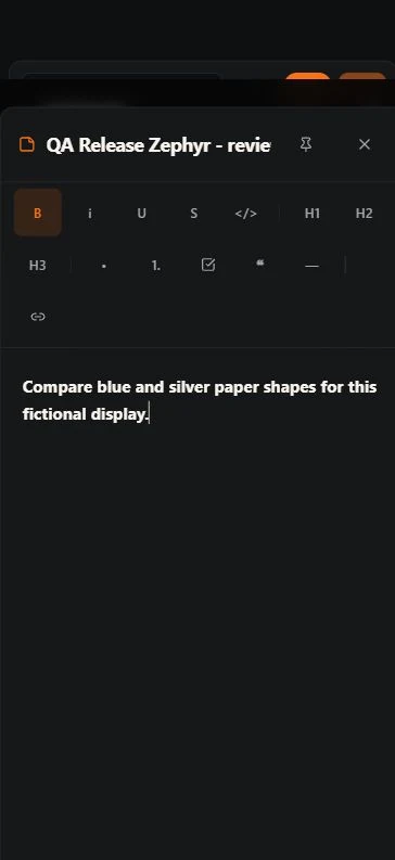 Emberel Spark editor with a short fictional note and formatting tools.